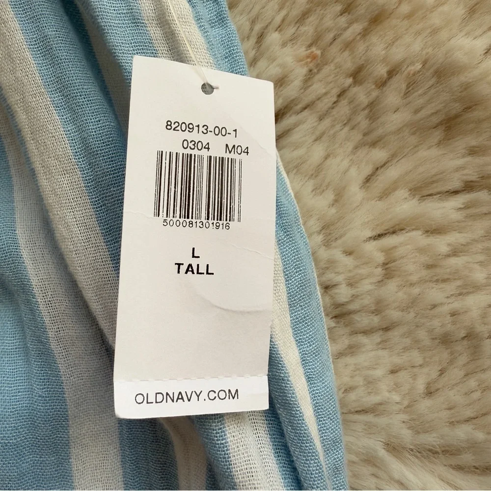 Old Navy Waist-Defined Puff-Sleeve Stripe Gauze Mini Shirt Dress size LTall NWT - Picture 9 of 10